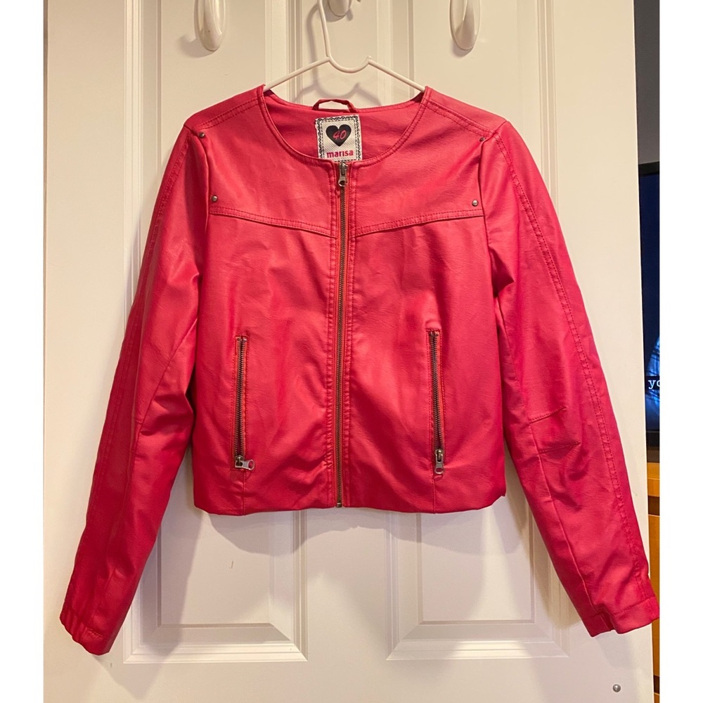 Pink leather look jacket